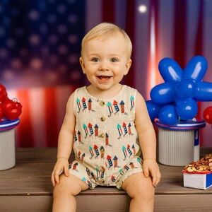 Colorful Baby Romper with Rocket Print